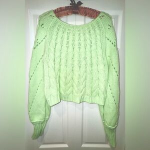 Free People Sandra mint green cable knit long sleeve sweater Size XS EUC